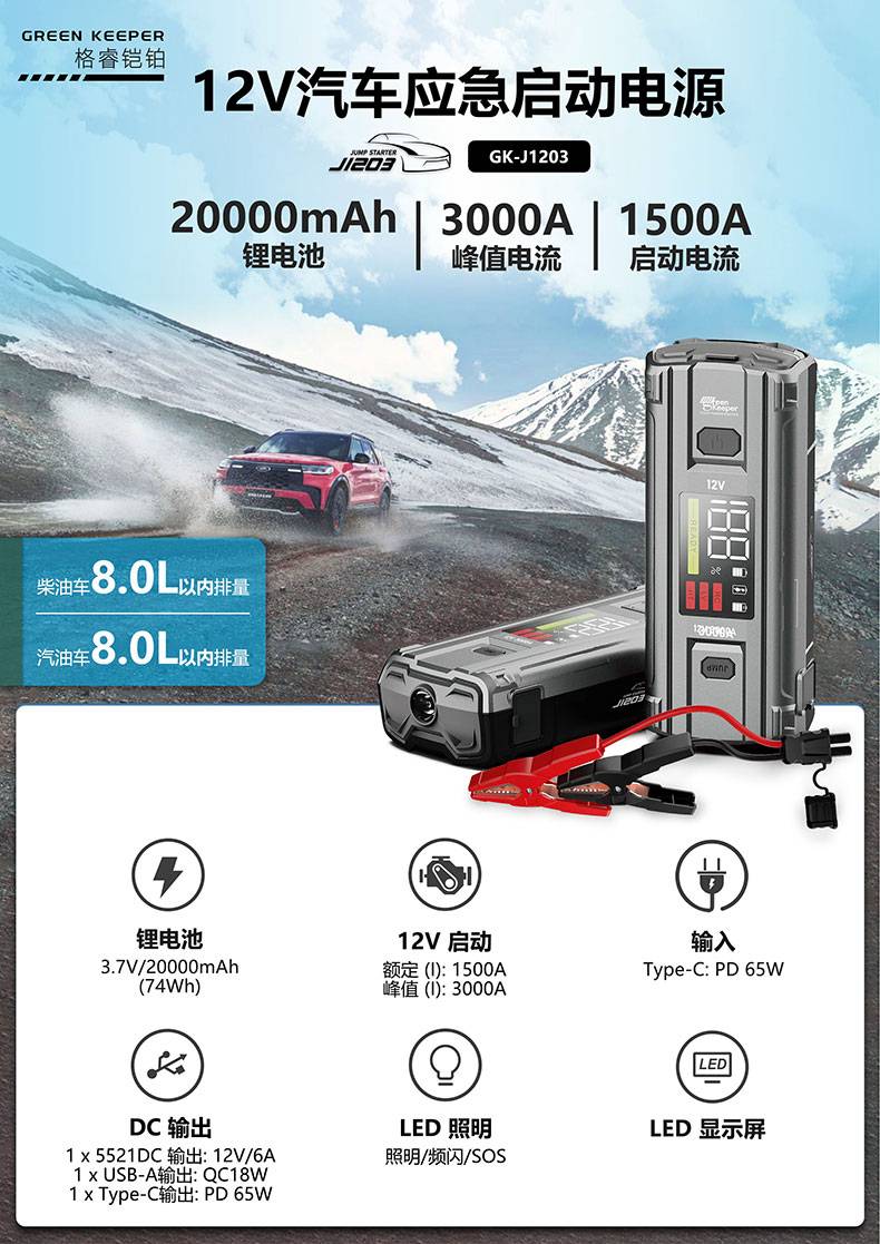 汽车应急启动电源-格睿铠铂GK-J1203,12v/3000A 强起启动电源 第1张 汽车应急启动电源-格睿铠铂GK-J1203,12v/3000A 强起启动电源 第1张
